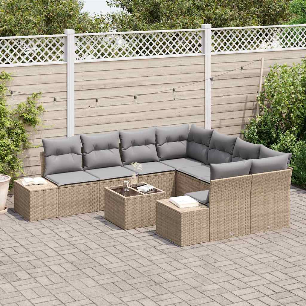 Garten-Sofa-Set mit Kissen 9 pcs Beige und Grau 55 x 55 x 37 cm